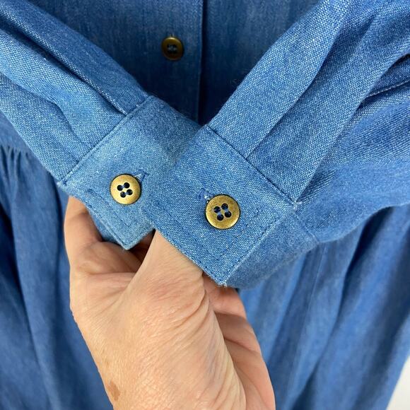 80s Vintage Drop Waist Button Front Jean Dress Large - Picture 4 of 7